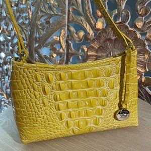 Brahmin Embossed Yellow Leather Shoulder Bag